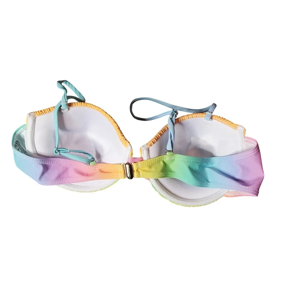 SHEIN Bikini Set Large Rainbow Smocked High‎ Waist Push Up Underwire New